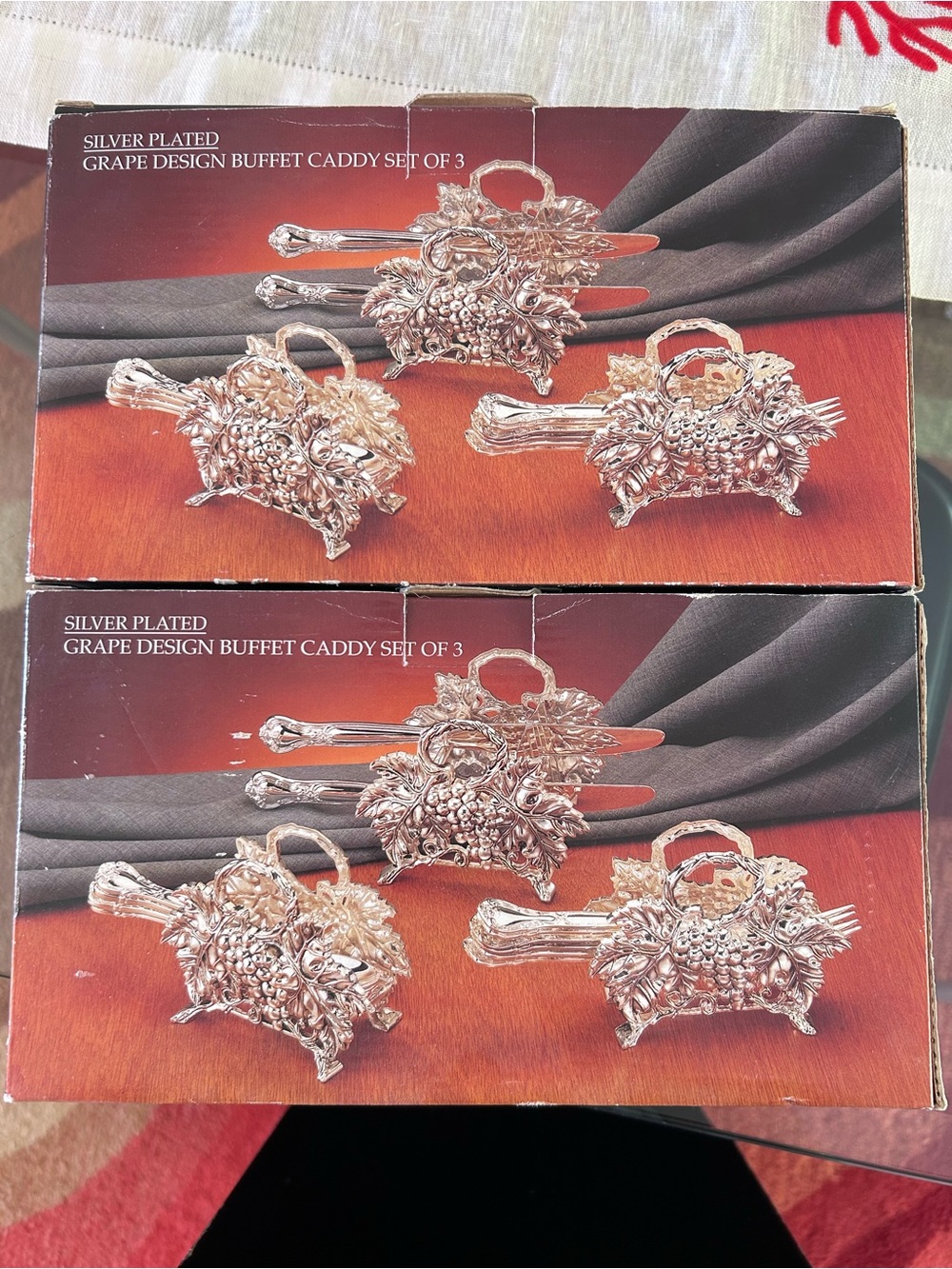 Silver Plated Grape Design Buffet Caddy (2 boxes; Set of 36 caddies total)